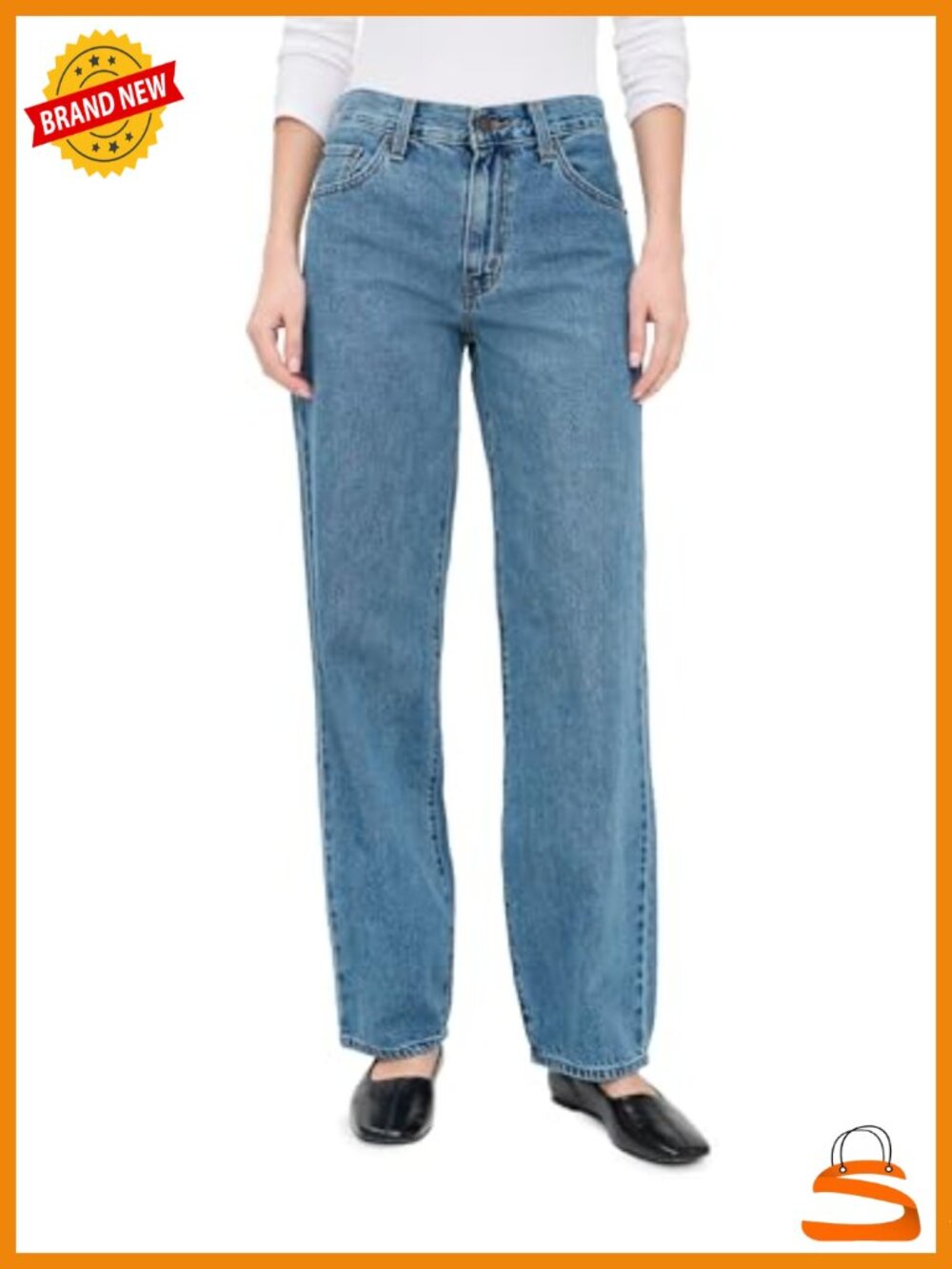 Mid-Rise Baggy Straight Leg Non-Stretch Denim Jeans